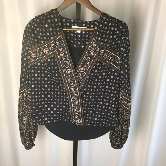 Authentic Jonathan Simkhai Scarf Print Crepe Wrap Womem Blouse tops Sz Small S - Picture 6 of 10